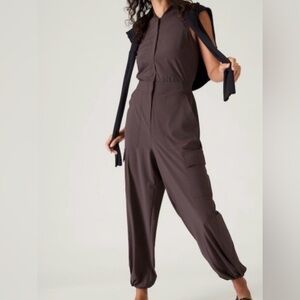 Athleta Brooklyn Utility Jumpsuit Shale Color/Brown Size : 16